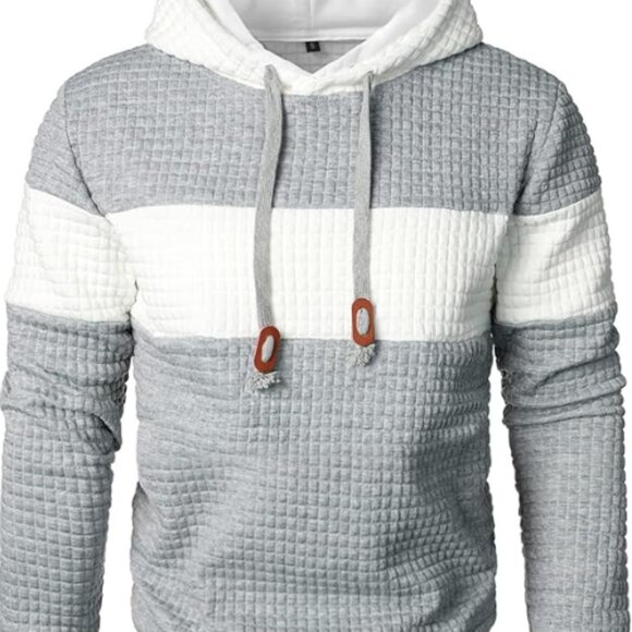 Men's Plaid Patchwork Jacquard Hoodie Sweatshirt | Casual Long Sleeve Pullover w - Picture 8 of 12